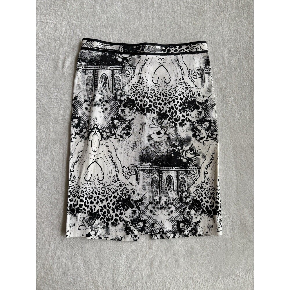 Debbie Shuchat Women's Black/White Animal Print Cotton Pencil Zip Skirt Size 6